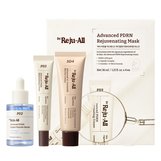 The Curated Essentials Bundle: PDRN Copper Peptide Serum + PDRN Cream + LC-Ceramide Barrier Cream + PDRN Mask